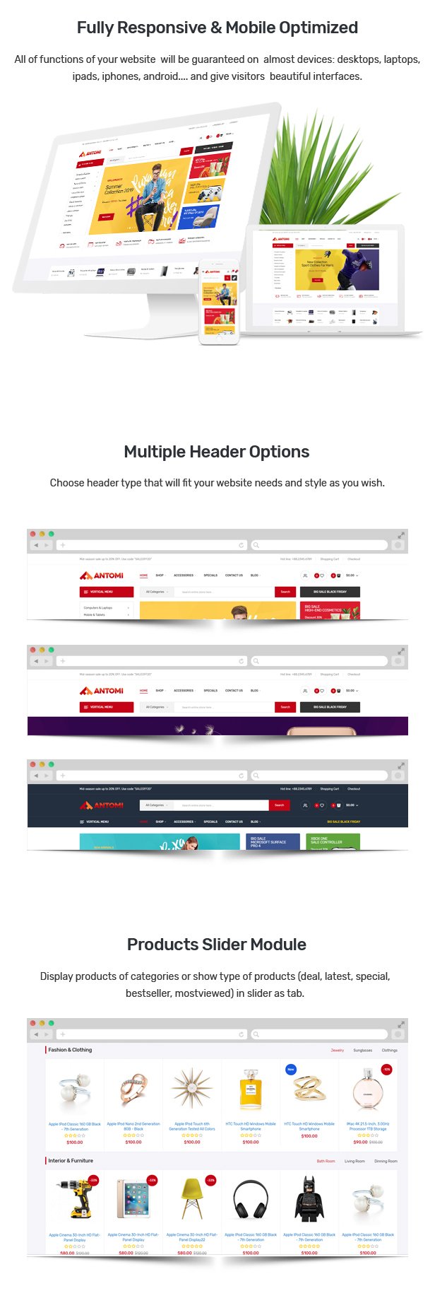 Antomi - Multipurpose OpenCart Theme  (Included Color Swatches)