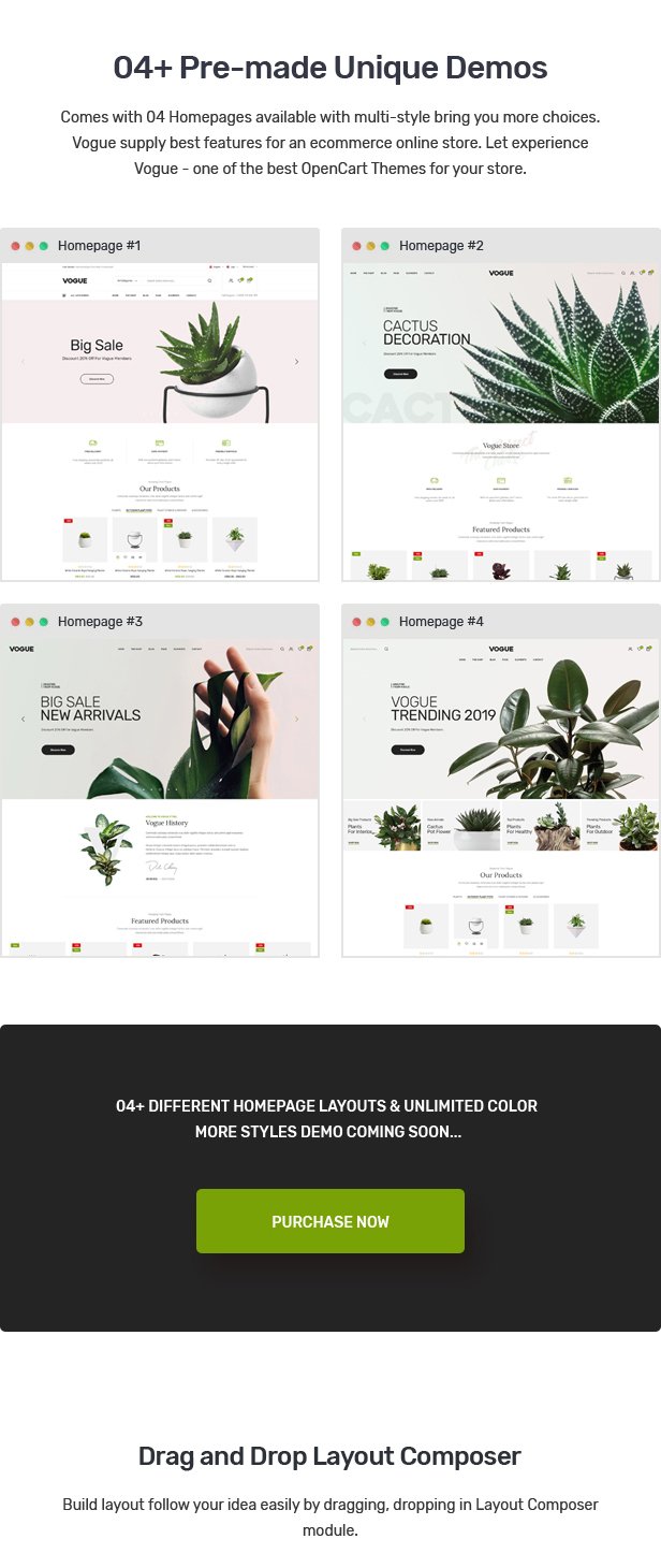 Vogue - Plant Store Opencart Theme (Included Color Swatches)