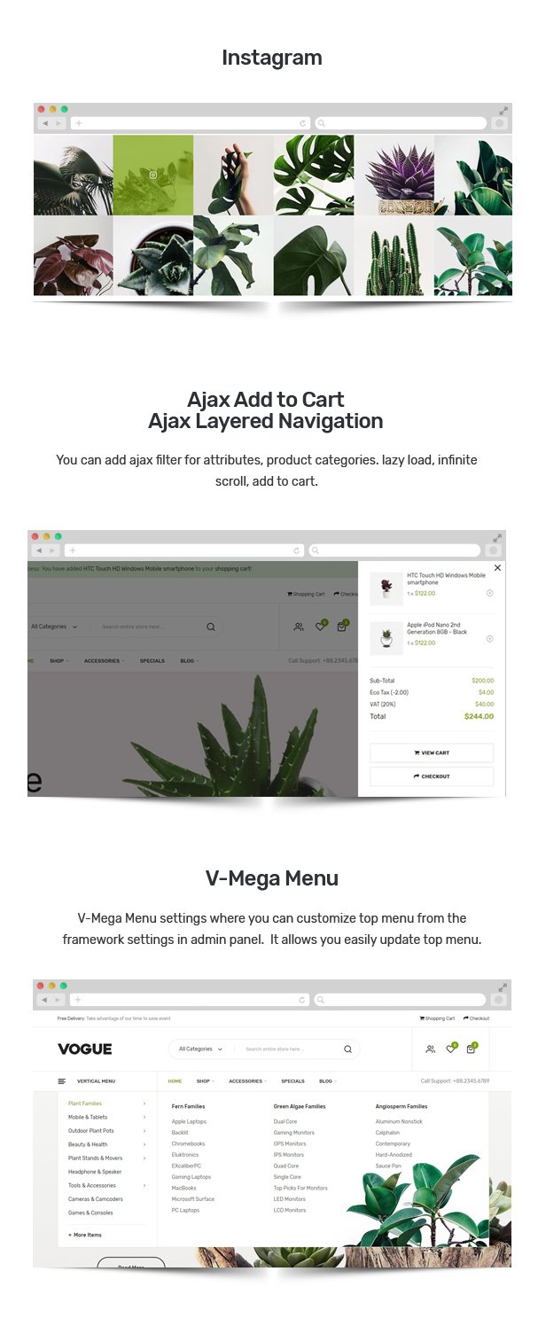 Vogue - Plant Store Opencart Theme (Included Color Swatches)